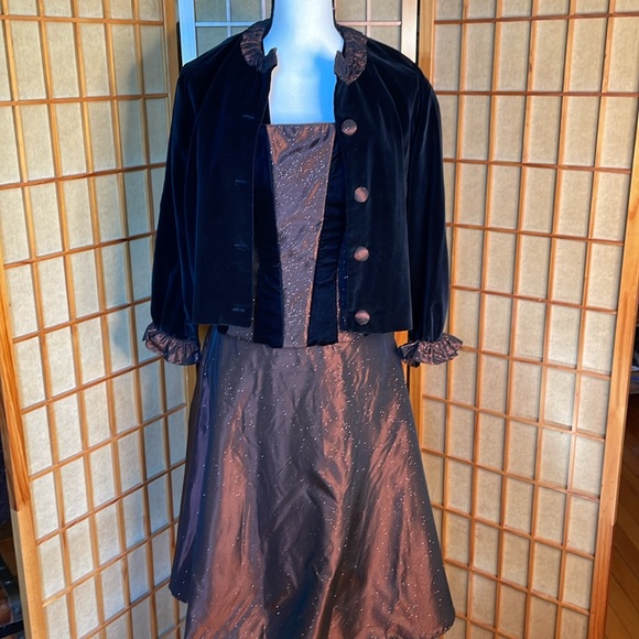 Scott McClintock Dress 3 pc Top Skirt Jacket Brown Taffeta Dress - Picture 12 of 16